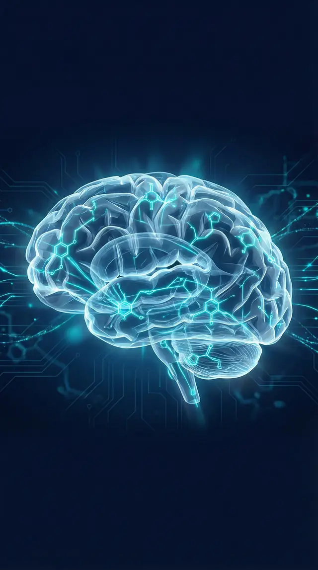Brain illustration with peptide connections for cognitive health