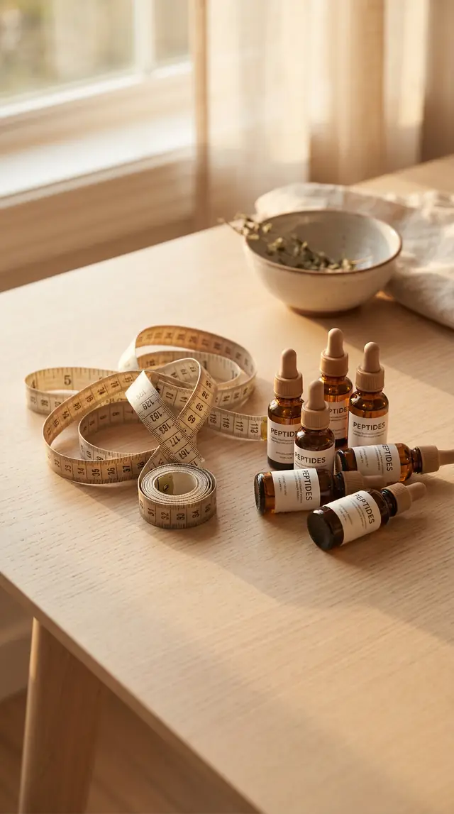 Measuring tape and peptide vials for weight loss category