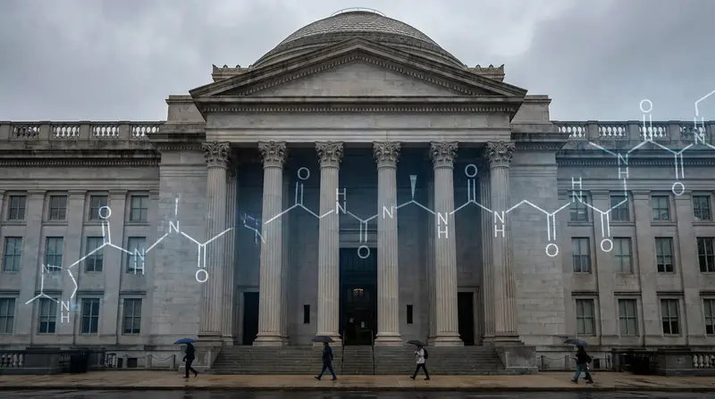 FDA building with peptide molecular overlay
